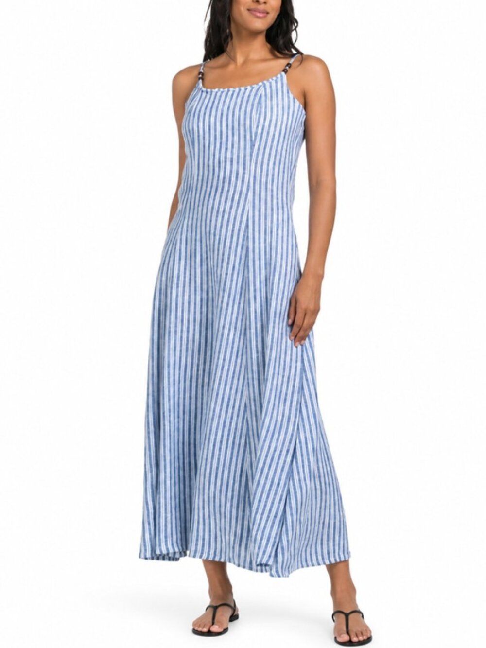Calypso St. Barth White Blue Striped Linen Blend Midi Dress Size L